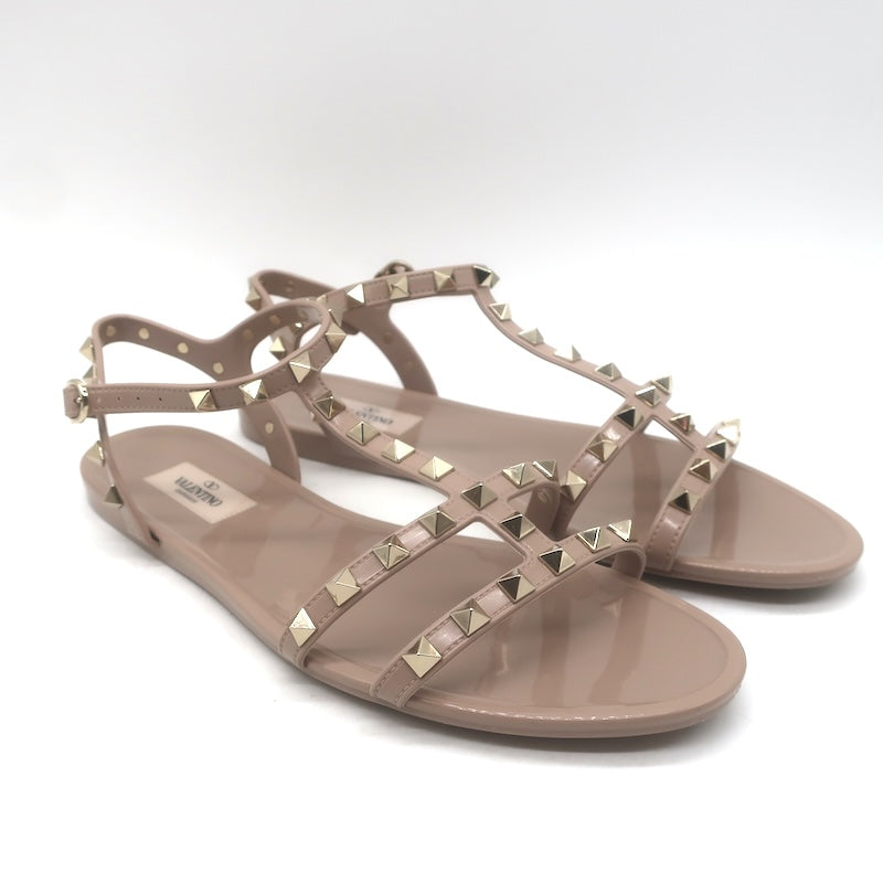 Valentino Rockstud Jelly Flat Gladiator Sandals Poudre Size 40