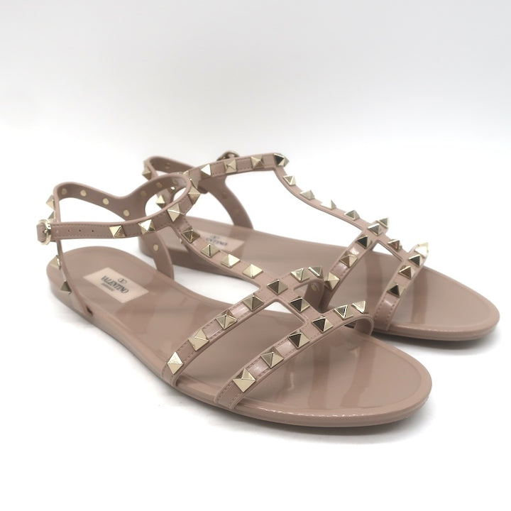 Valentino Rockstud Jelly Flat Gladiator Sandals Poudre Size 40