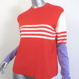 Kule Striped Crewneck Sweater Coral Red/Cream/Lavender Size Small