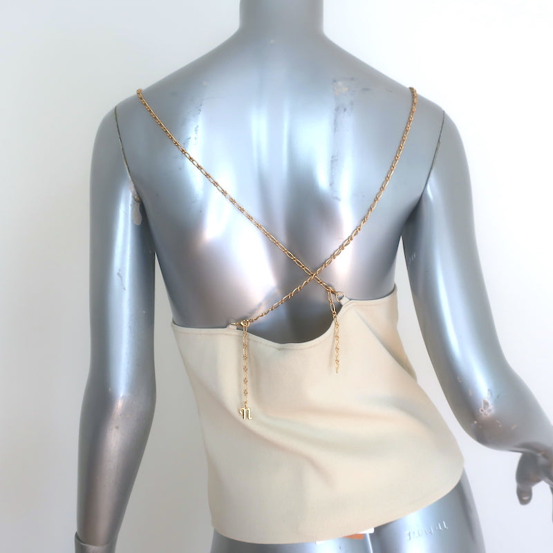 Nanushka Inna Chain Strap Tank Top Cream Stretch Knit Size Medium NEW