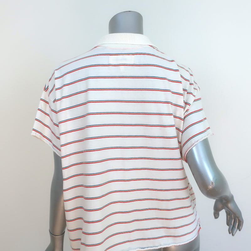 THE GREAT Oversize Polo Shirt Rainbow-Striped Cotton Size 0 Short Sleeve Top