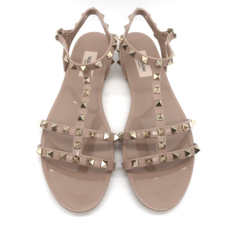 Valentino Rockstud Jelly Flat Gladiator Sandals Poudre Size 40