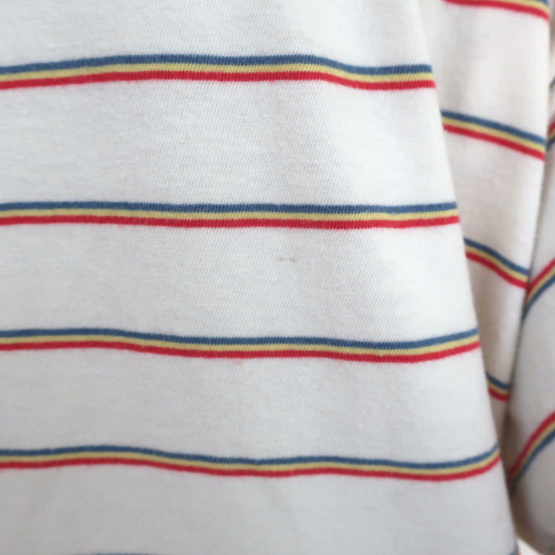 THE GREAT Oversize Polo Shirt Rainbow-Striped Cotton Size 0 Short Sleeve Top