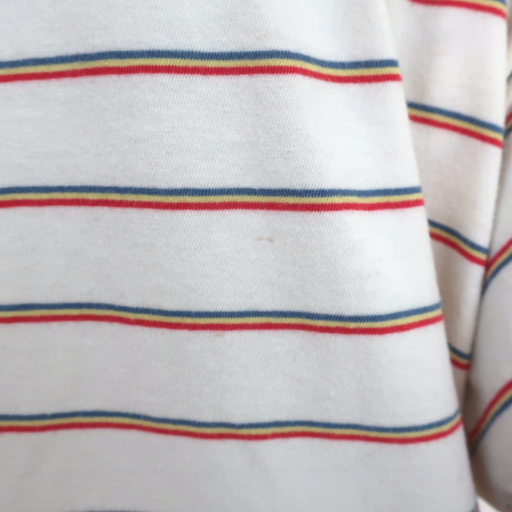 THE GREAT Oversize Polo Shirt Rainbow-Striped Cotton Size 0 Short Sleeve Top