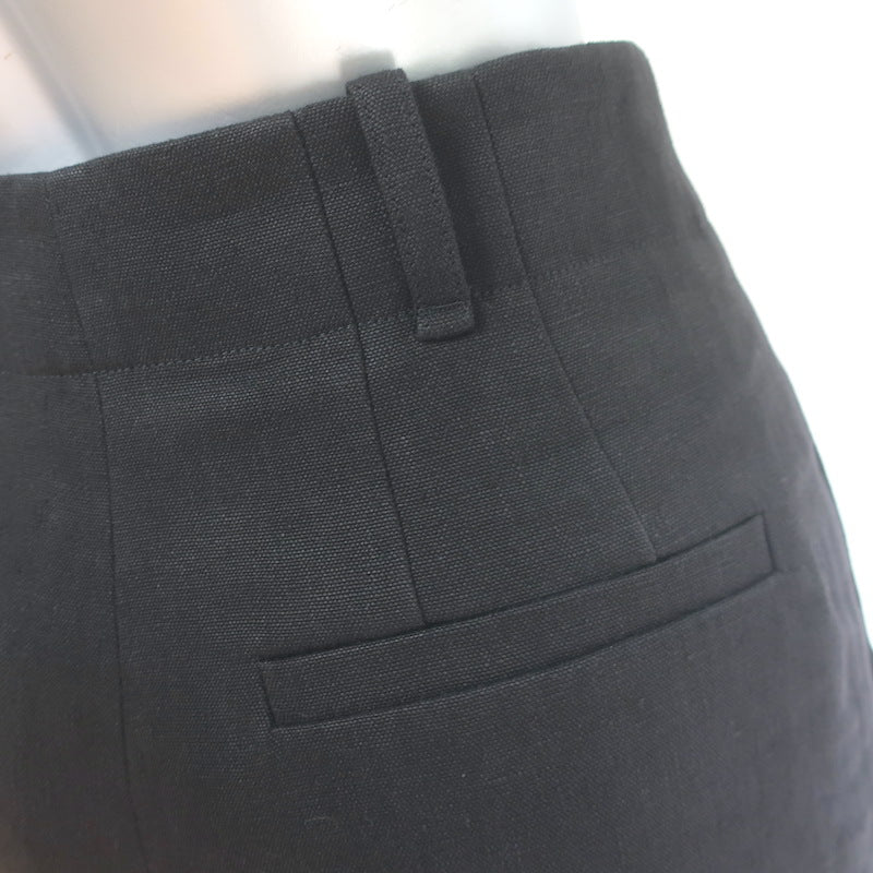 Chloe Linen Wide Leg High Rise Trousers Black Size 34