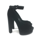 Casadei Velvet Ankle Strap Peep Toe Platform Pumps Black Size 38 NEW