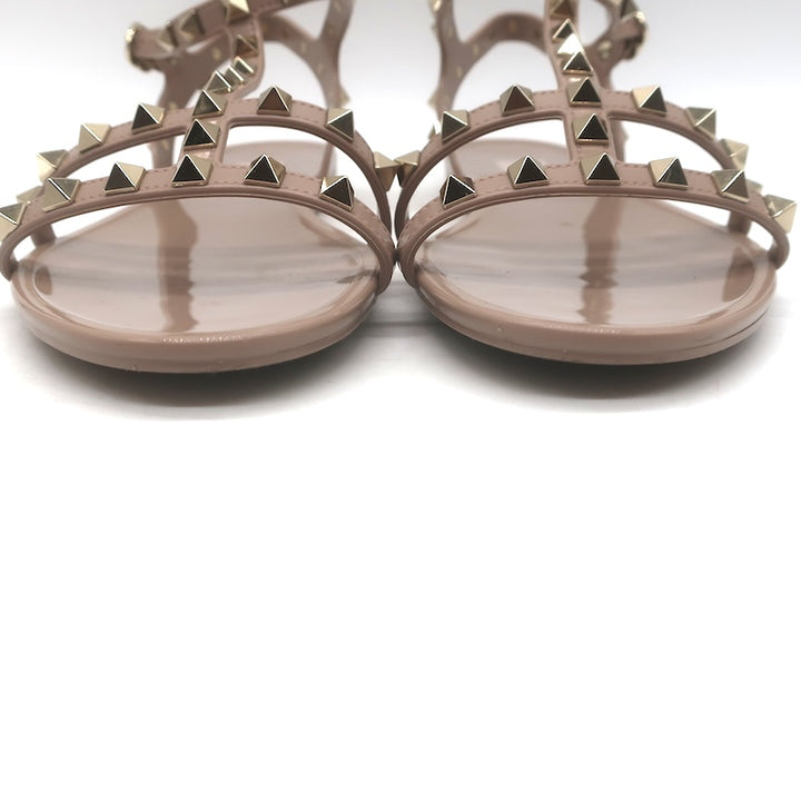 Valentino Rockstud Jelly Flat Gladiator Sandals Poudre Size 40