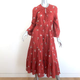 Ulla Johnson Clementine Tiered Midi Dress Red Floral Print Swiss Dot Size 8