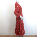 Ulla Johnson Clementine Tiered Midi Dress Red Floral Print Swiss Dot Size 8