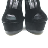 Casadei Velvet Ankle Strap Peep Toe Platform Pumps Black Size 38 NEW