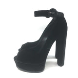 Casadei Velvet Ankle Strap Peep Toe Platform Pumps Black Size 38 NEW