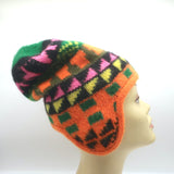 The Elder Statesman Cashmere Ear Flap Beanie Hat Orange/Multi