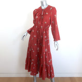 Ulla Johnson Clementine Tiered Midi Dress Red Floral Print Swiss Dot Size 8