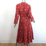 Ulla Johnson Clementine Tiered Midi Dress Red Floral Print Swiss Dot Size 8