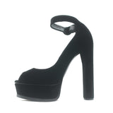 Casadei Velvet Ankle Strap Peep Toe Platform Pumps Black Size 38 NEW