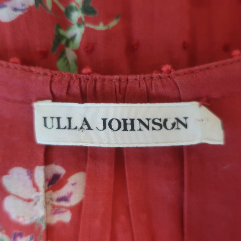 Ulla Johnson Clementine Tiered Midi Dress Red Floral Print Swiss Dot Size 8