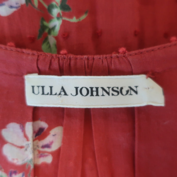Ulla Johnson Clementine Tiered Midi Dress Red Floral Print Swiss Dot Size 8