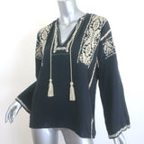 Isabel Marant Etoile Vince Embroidered Tassel Top Black Cotton Size 38