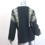 Isabel Marant Etoile Vince Embroidered Tassel Top Black Cotton Size 38