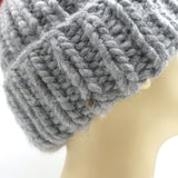 Eugenia Kim Fur Pom Pom Beanie Hat Gray Ribbed Knit