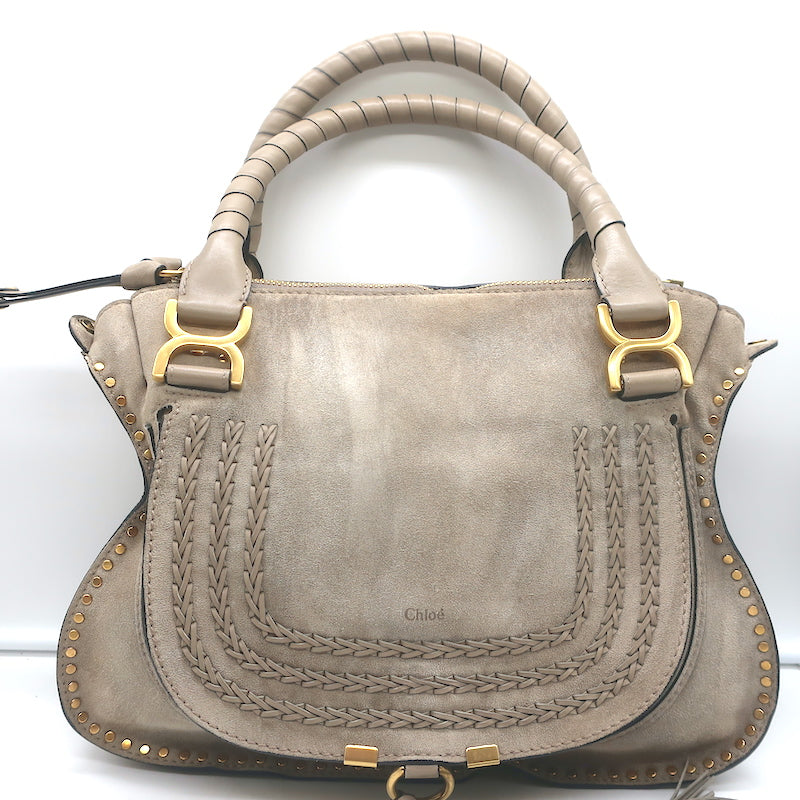 Chloe Marcie Medium Shoulder Bag Taupe Studded Suede Crossbody