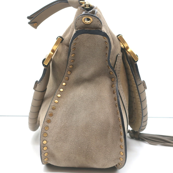 Chloe Marcie Medium Shoulder Bag Taupe Studded Suede Crossbody