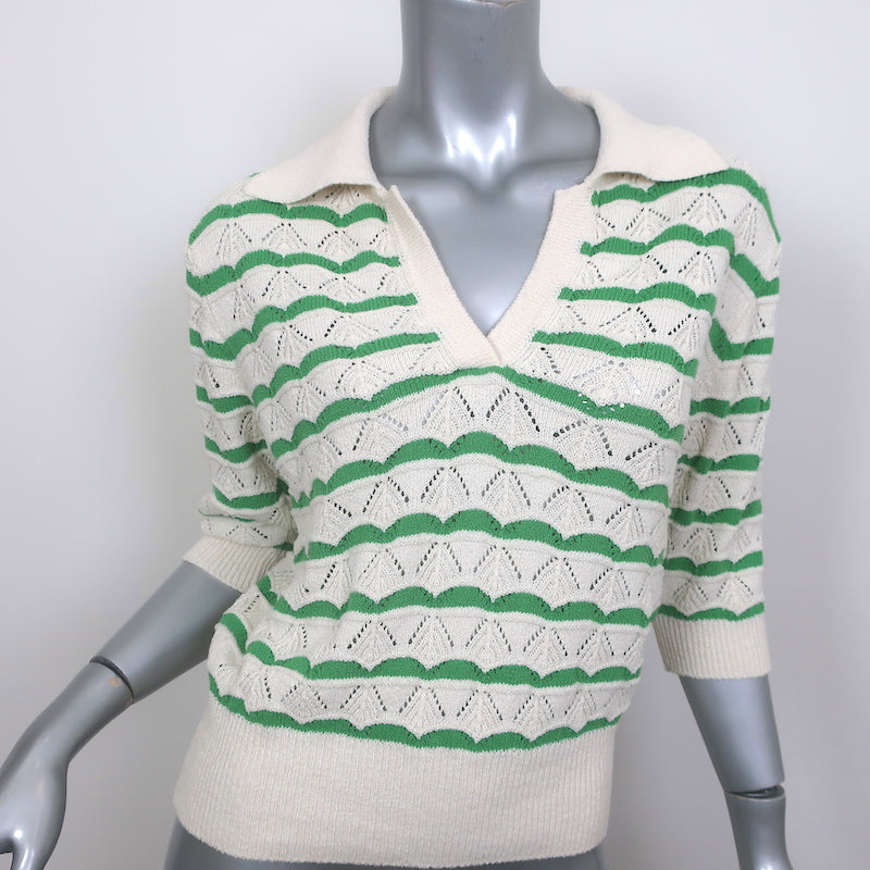 Sandro Short Sleeve Polo Sweater Lilio Ecru/Green Striped Pointelle Kn –  Celebrity Owned