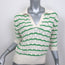 Sandro Short Sleeve Polo Sweater Lilio Ecru/Green Striped Pointelle Knit Size 3