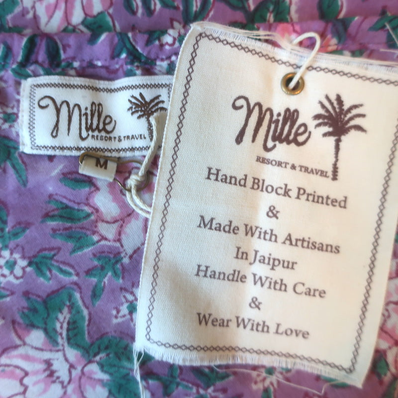 Mille Roma Midi Slip Dress Lavender Floral Block Print Cotton Size Medium NEW