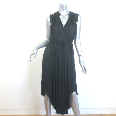 Ulla Johnson Tullia Sleeveless Midi Dress Black Pleated Satin Size 2