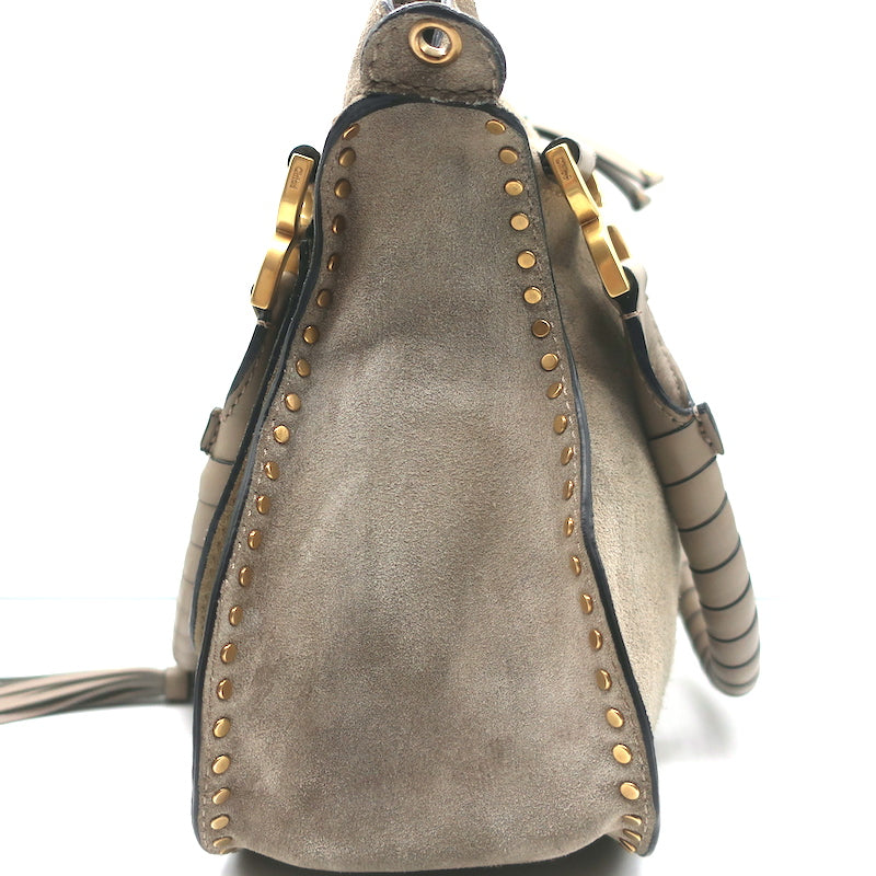 Chloe Marcie Medium Shoulder Bag Taupe Studded Suede Crossbody