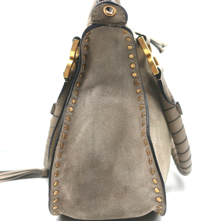 Chloe Marcie Medium Shoulder Bag Taupe Studded Suede Crossbody