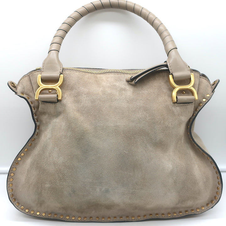 Chloe Marcie Medium Shoulder Bag Taupe Studded Suede Crossbody