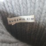 Eugenia Kim Fur Pom Pom Beanie Hat Gray Ribbed Knit