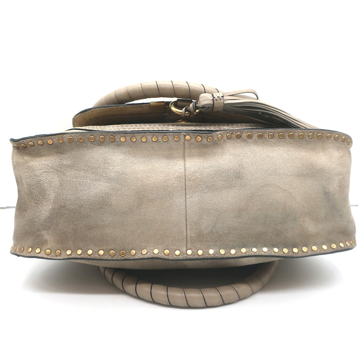Chloe Marcie Medium Shoulder Bag Taupe Studded Suede Crossbody