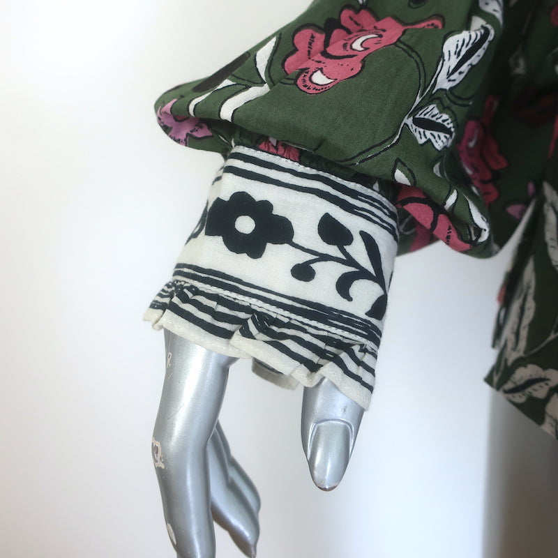 Cleobella Leni Tie-Neck Blouse Dark Green Fiore Print Cotton Size Large NEW