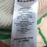 Sandro Short Sleeve Polo Sweater Lilio Ecru/Green Striped Pointelle Knit Size 3