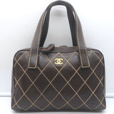 Chanel 2003 Surpique Wild Stitch Quilted Small Tote Bag Dark Brown Leather