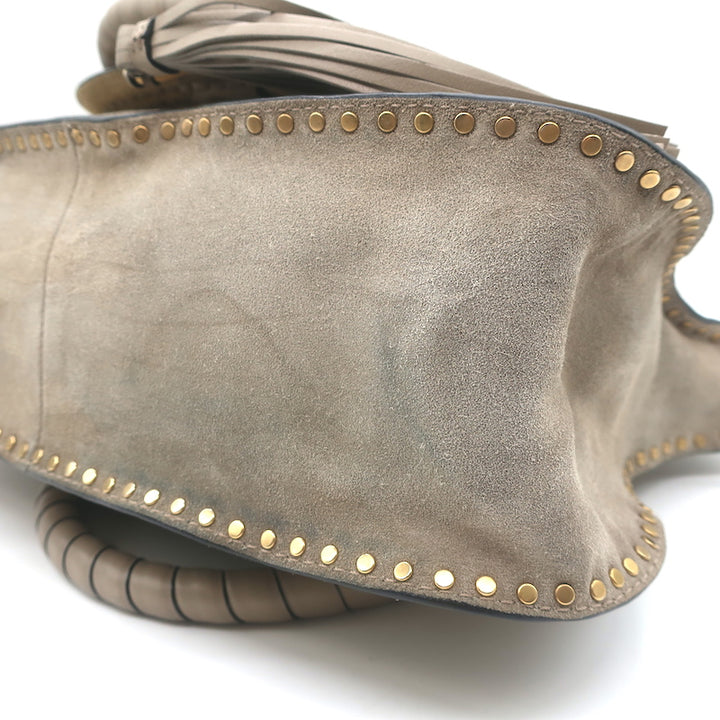 Chloe Marcie Medium Shoulder Bag Taupe Studded Suede Crossbody