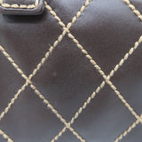 Chanel 2003 Surpique Wild Stitch Quilted Small Tote Bag Dark Brown Leather