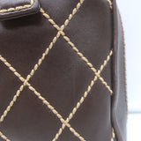 Chanel 2003 Surpique Wild Stitch Quilted Small Tote Bag Dark Brown Leather