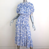 MISA Paola Off the Shoulder Midi Dress Blue Crush Toile Print Size Extra Small