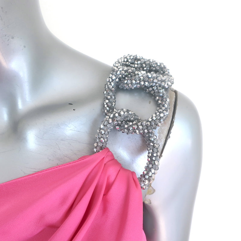 Stella McCartney Falabella Crystal-Chain Mini Dress Pink Satin Size 36 NEW