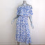 MISA Paola Off the Shoulder Midi Dress Blue Crush Toile Print Size Extra Small