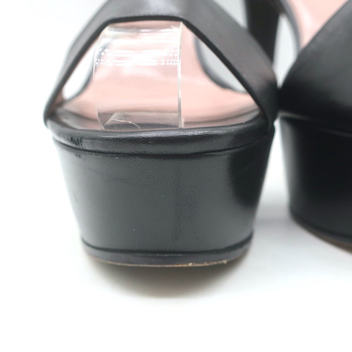 Gucci Platform Ankle Strap Sandals Black Leather Size 37.5