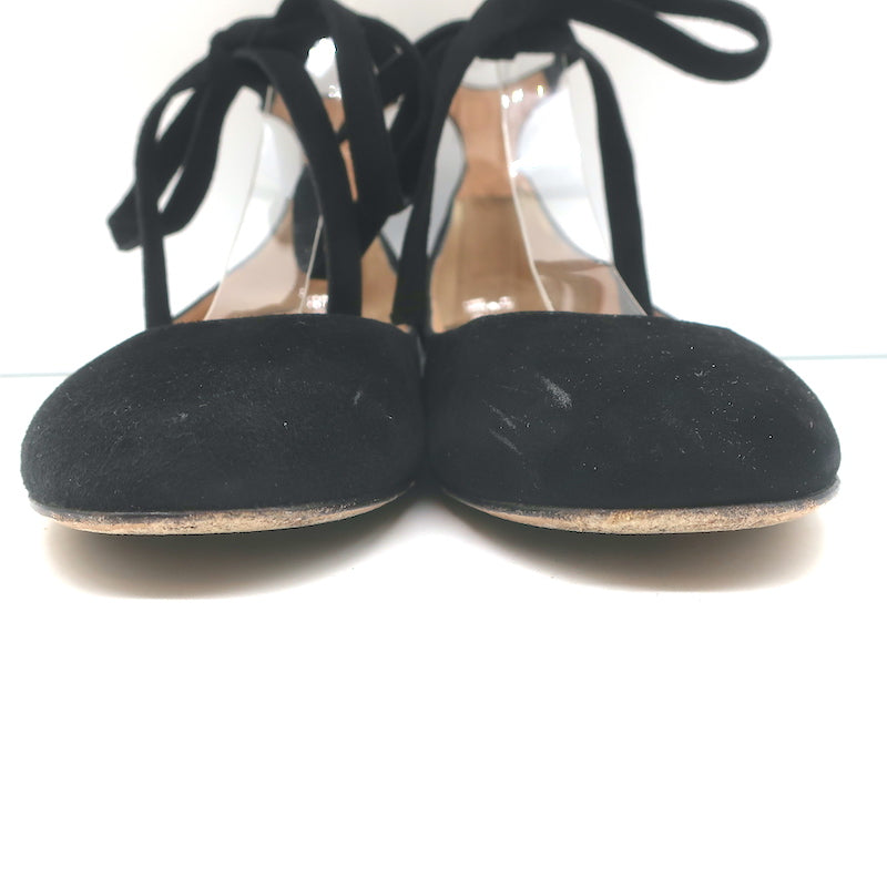 Gianvito Rossi Ankle Wrap Ballet Flats Black Suede Size 37