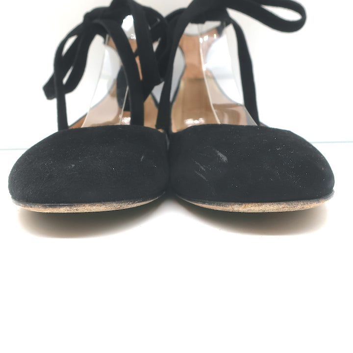 Gianvito Rossi Ankle Wrap Ballet Flats Black Suede Size 37