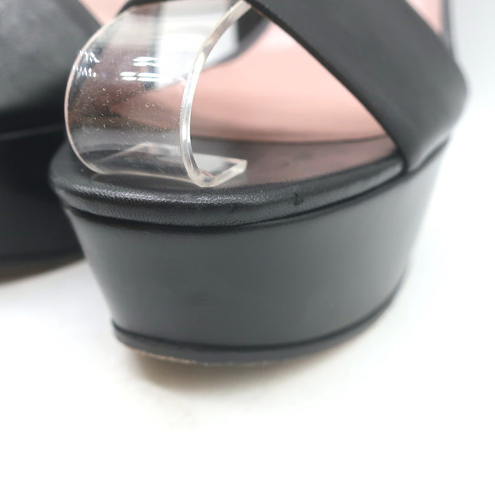 Gucci Platform Ankle Strap Sandals Black Leather Size 37.5