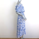 MISA Paola Off the Shoulder Midi Dress Blue Crush Toile Print Size Extra Small