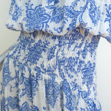 MISA Paola Off the Shoulder Midi Dress Blue Crush Toile Print Size Extra Small
